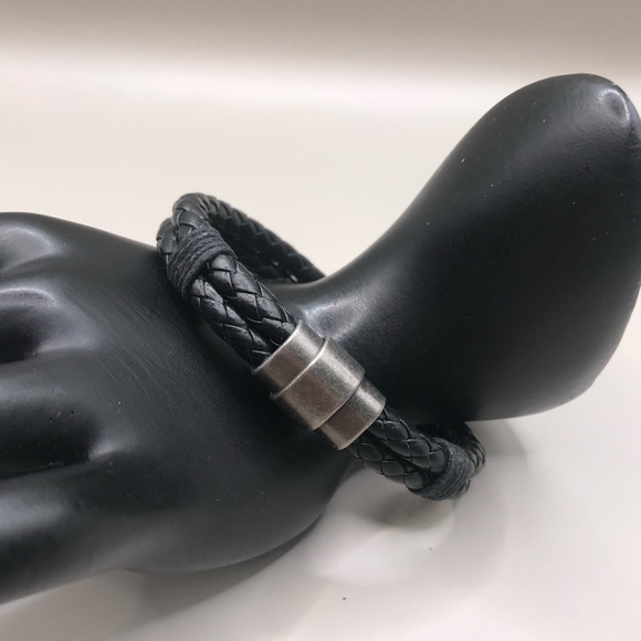 Cool Steel and Beyond Black Double Braided Leather Bracelet - Picture 2 of 8